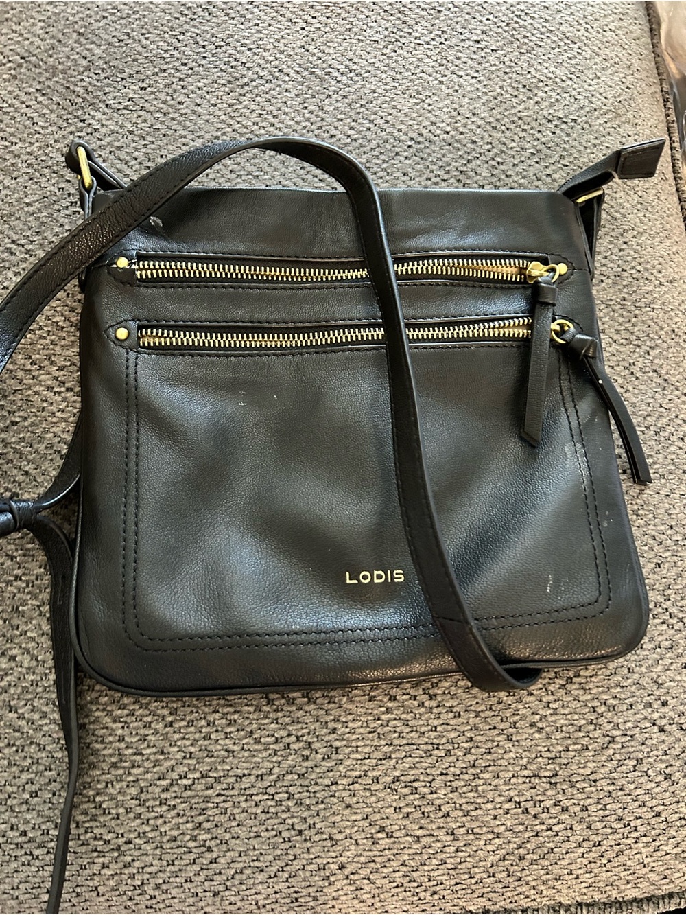 Lodis Black Leather Crossbody with Dual Front Zips